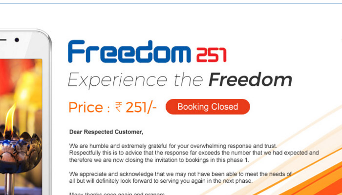 Freedom 251 Online Booking Registrations Closed Today