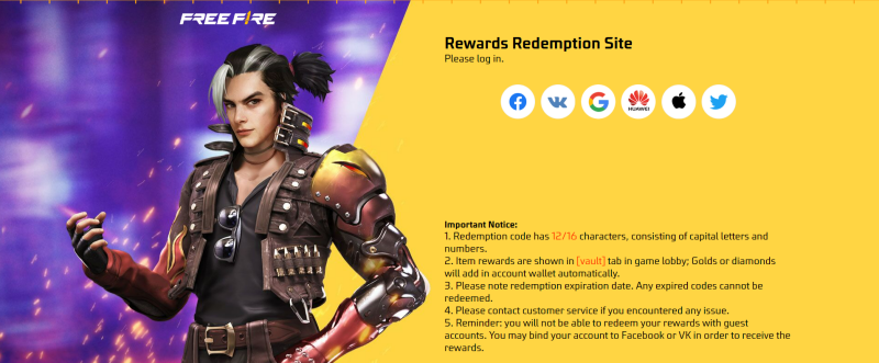 free fire redeem code today